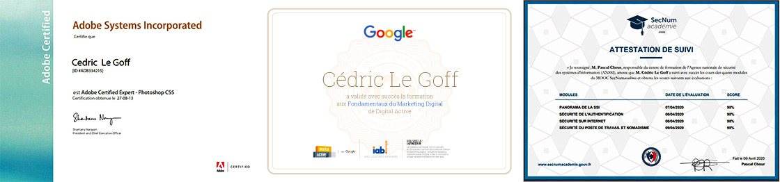 CERTIFICATIONS GOOGLE ANSSI PHOTOSHOP